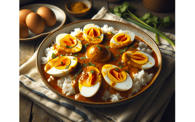 Kario kiaušiniai ant ryžių (likusiems kietai virtiems kiaušiniams)