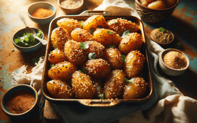 Maroko orkaitėje keptos sezamo bulvės