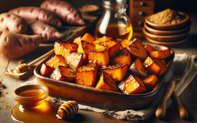 Meduje keptos saldžiosios bulvės