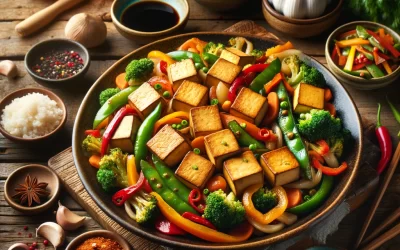 Azijietiškai įkvėptas marinuotas tofu su daržovėmis