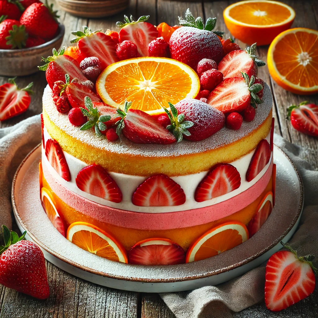 Musu Cake Braškių ir apelsinų tortas - Musu receptai
