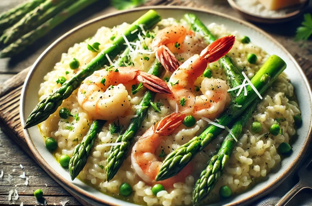 Risotto su šparagais ir krevetėmis