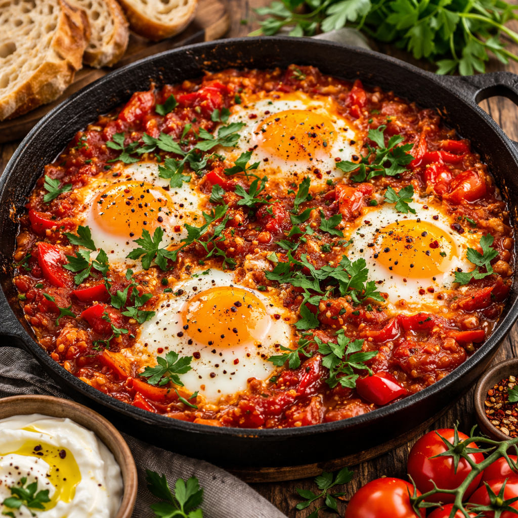 Shakshuka Izraelietiškas kiaušinių patiekalas