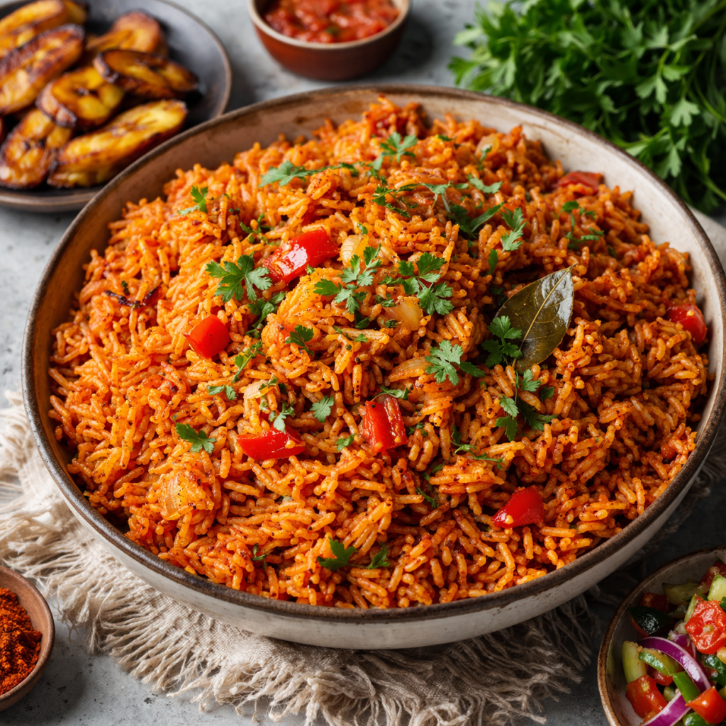 Jollof ryžiai Vakarų Afrikos ryžių patiekalas