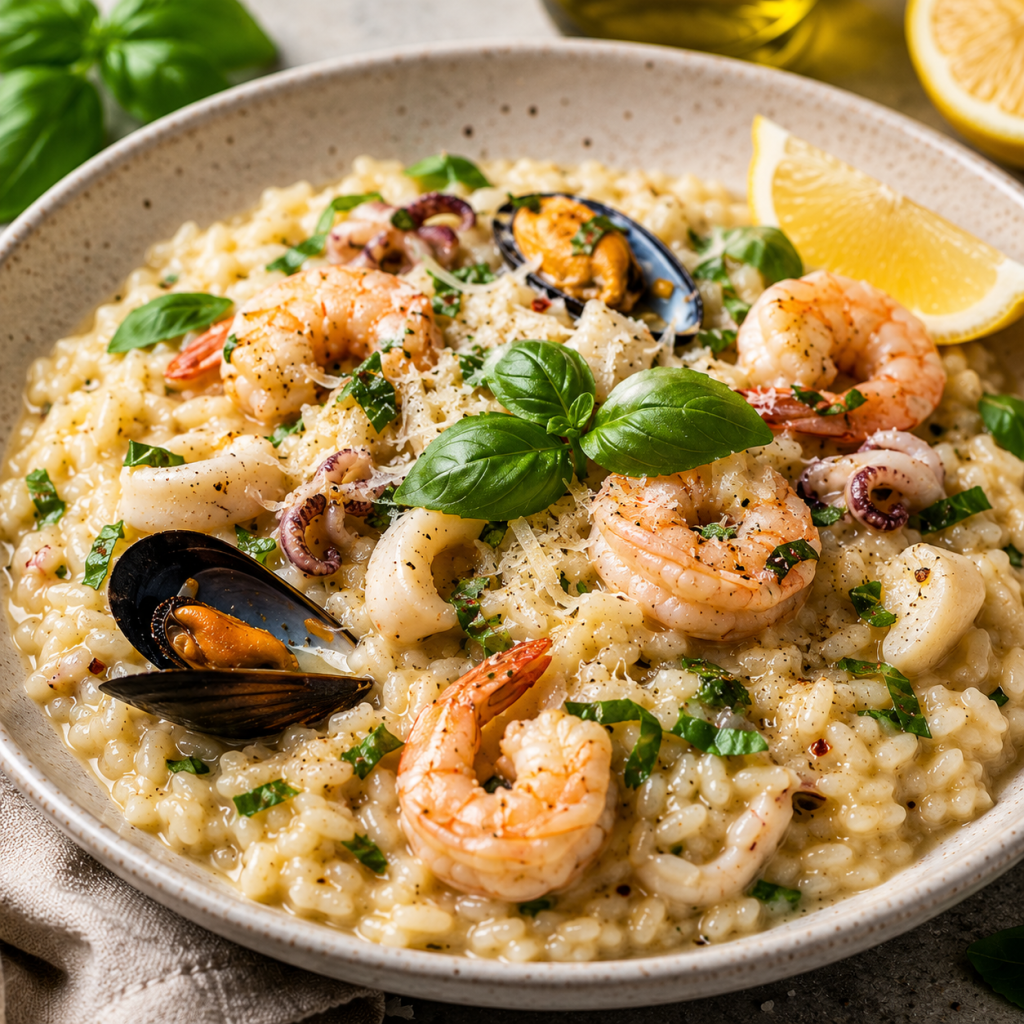 Jūros gėrybių risotto su bazilikais