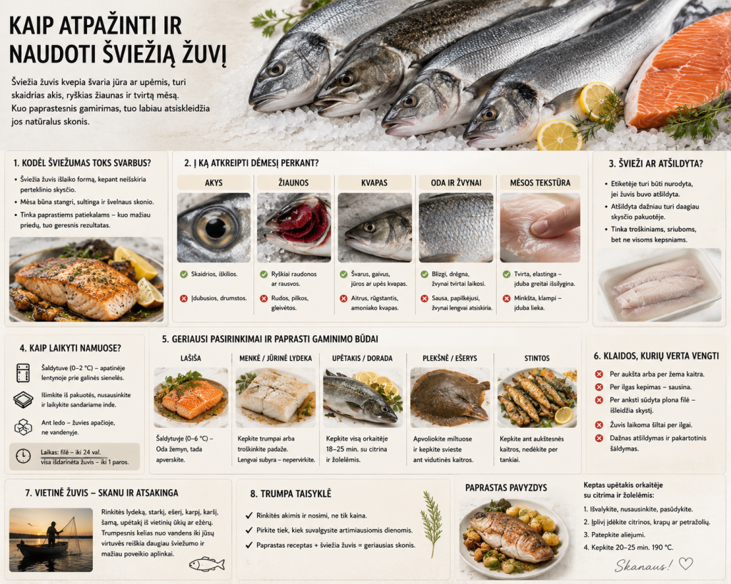 Kaip atpažinti ir naudoti šviežią žuvį