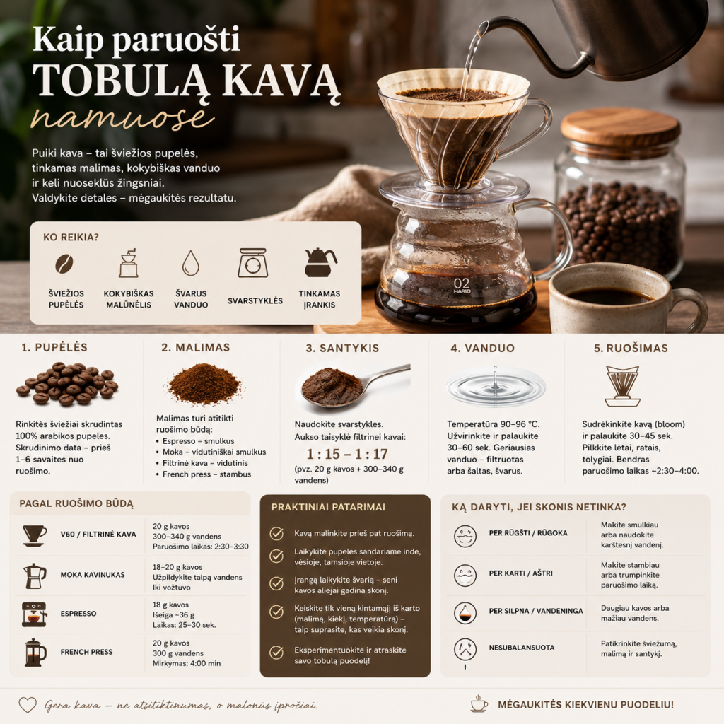 Kaip paruošti tobulą kavą namuose Kaip paruošti tobulą kavą namuose