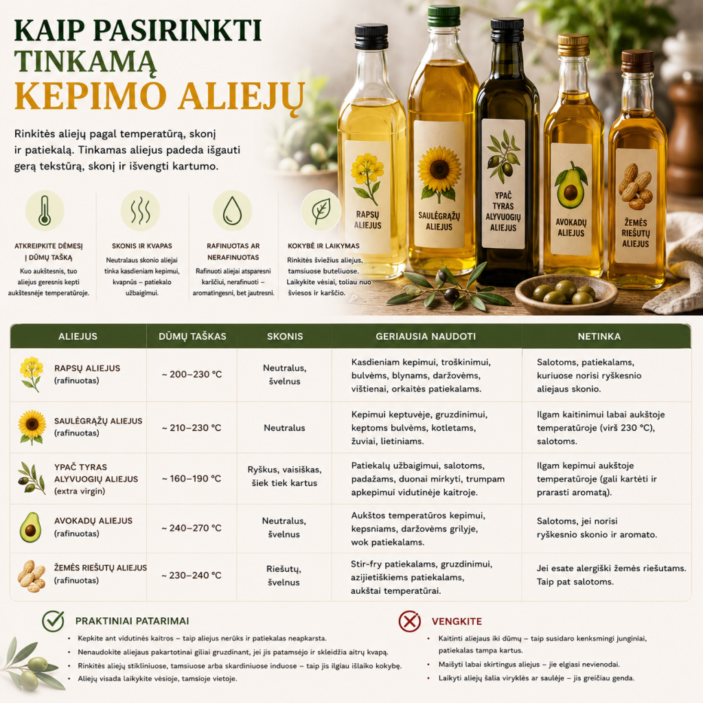 Kaip pasirinkti tinkamą kepimo aliejų