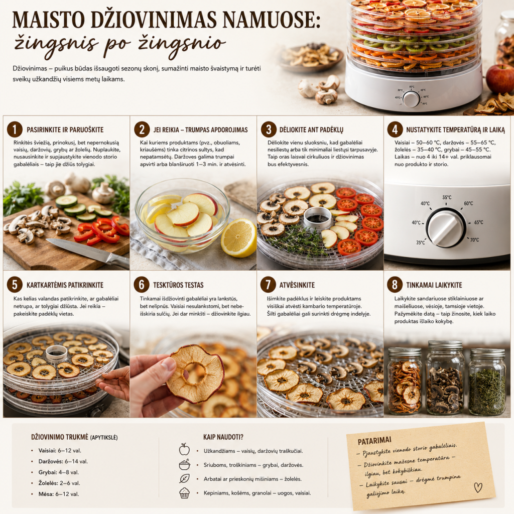 Maisto džiovinimas namuose: žingsnis po žingsnio