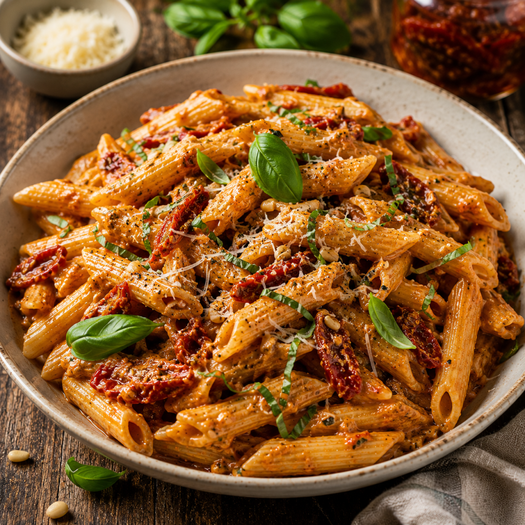 Saulėje džiovintų pomidorų pesto makaronai