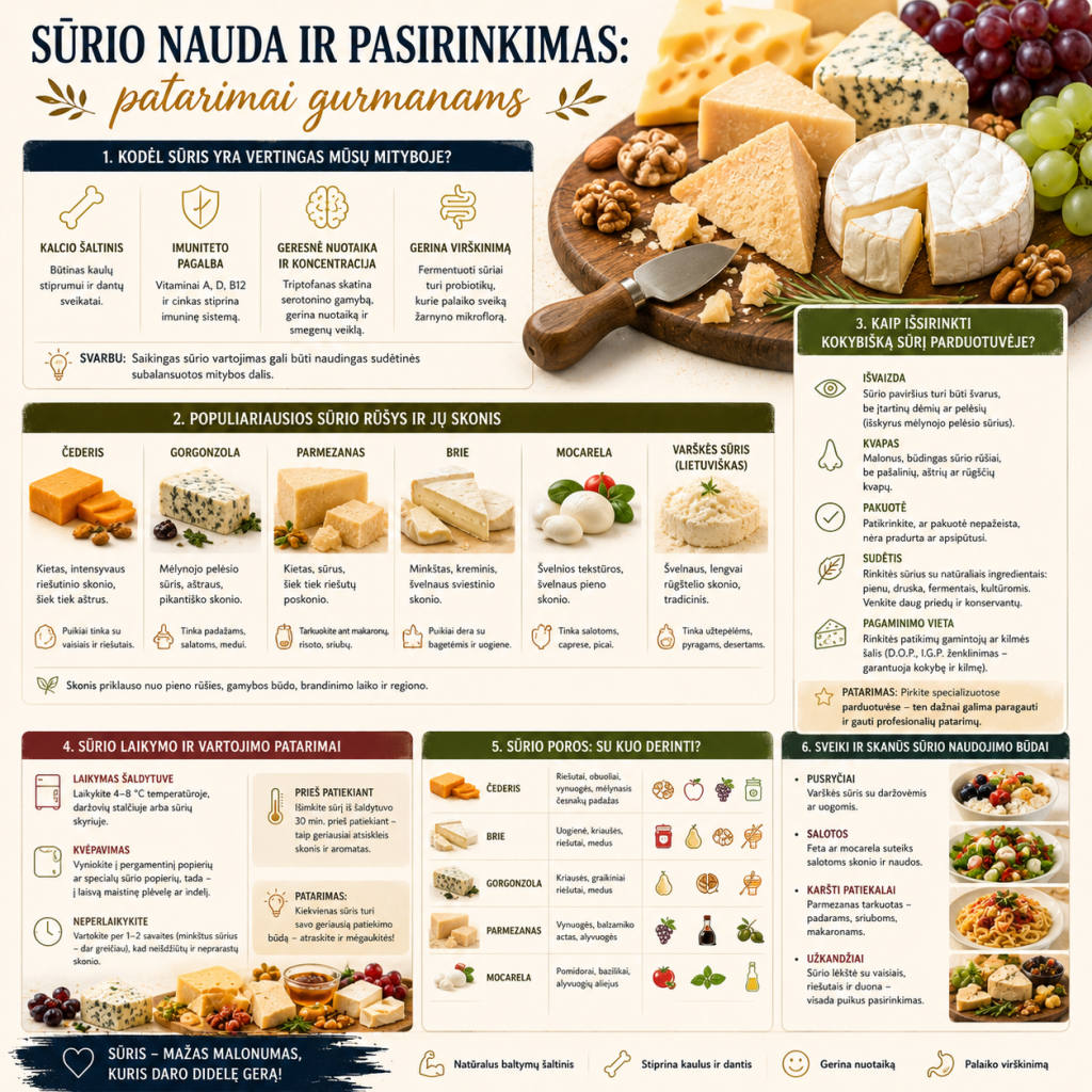 Sūrio nauda ir pasirinkimas: patarimai gurmanams