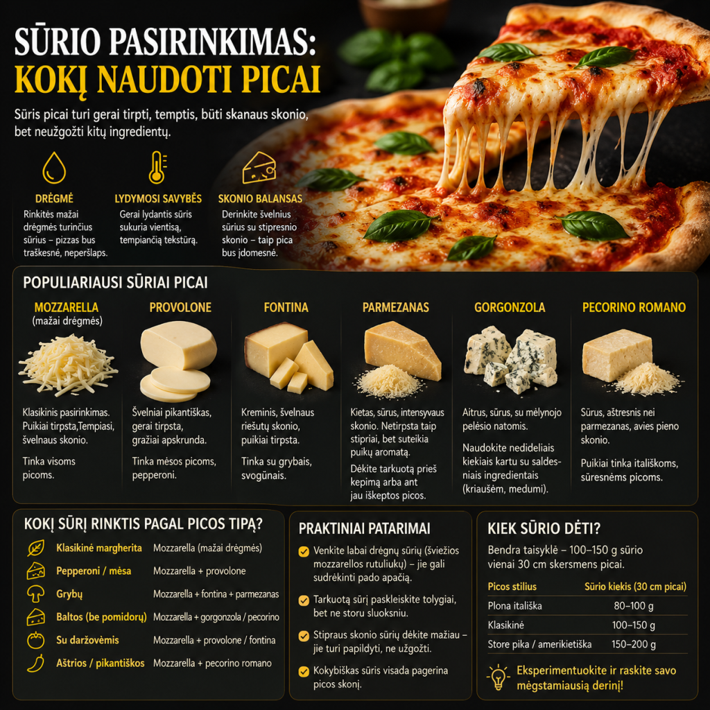 Sūrio pasirinkimas: kokį naudoti picai
