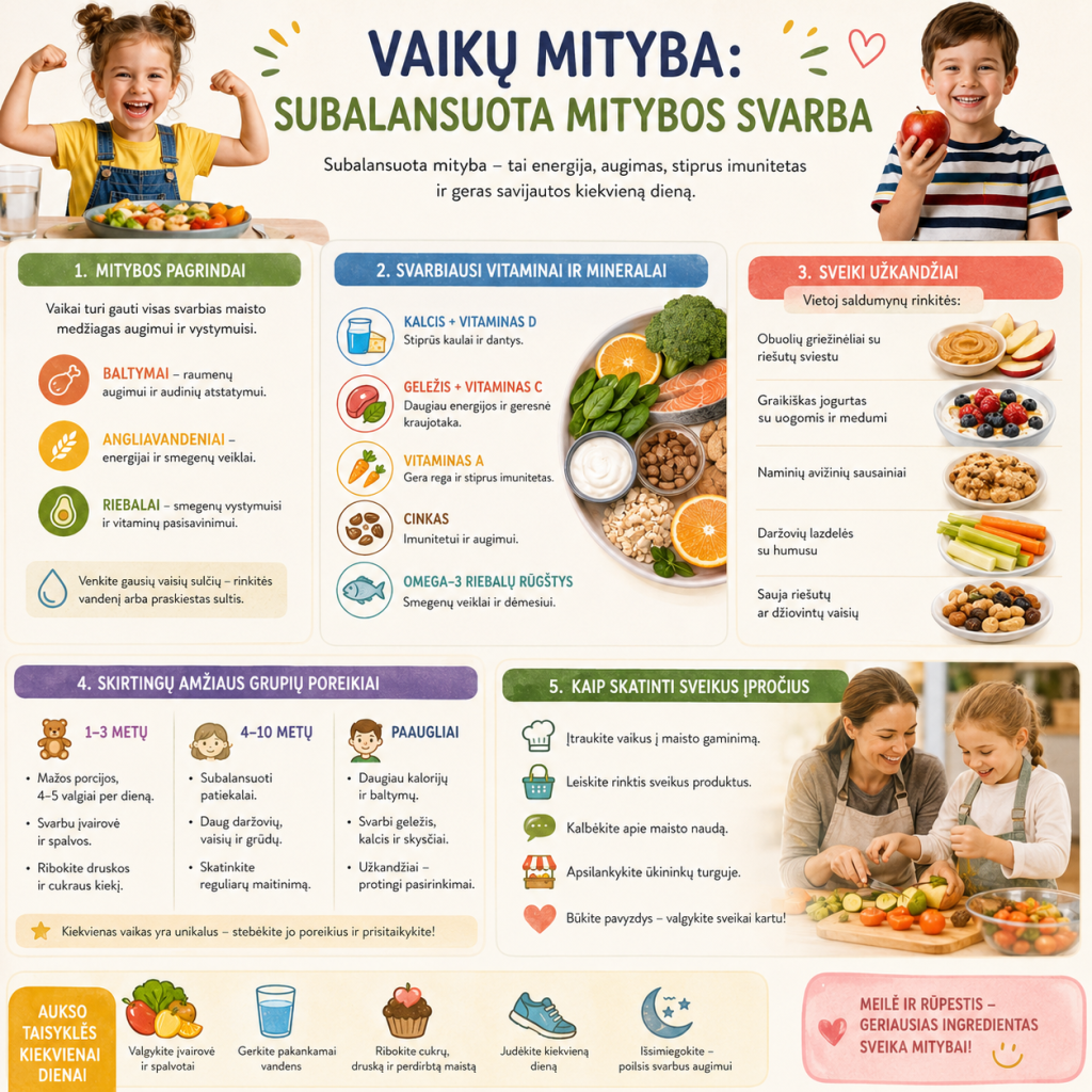 Vaikų mityba: subalansuota mitybos svarba