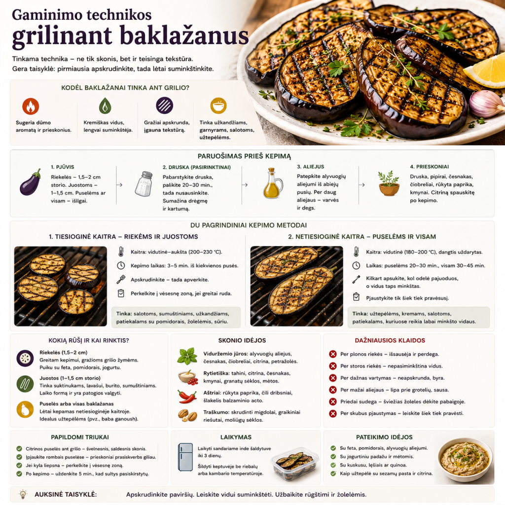 Gaminimo technikos grilinant baklažanus