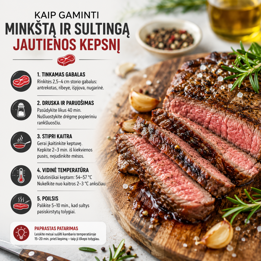 Kaip gaminti minkštą ir sultingą jautienos kepsnį Kaip gaminti minkštą ir sultingą jautienos kepsnį