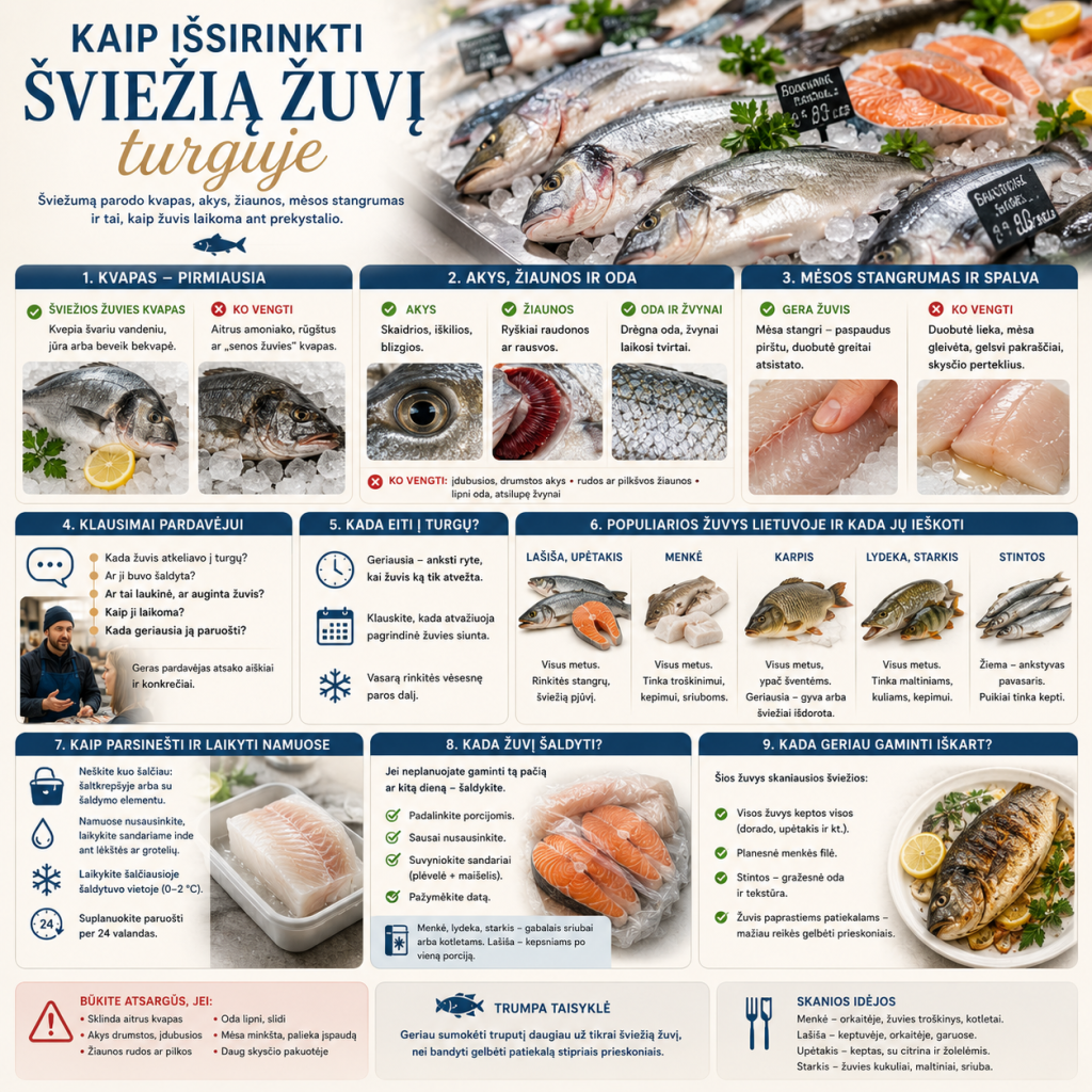 Kaip išsirinkti šviežią žuvį turguje