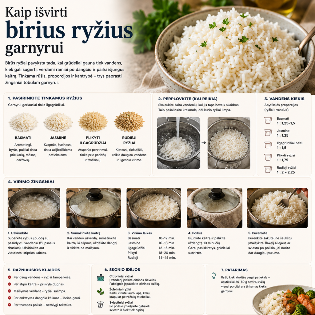 Kaip išvirti birius ryžius garnyrui Kaip išvirti birius ryžius garnyrui