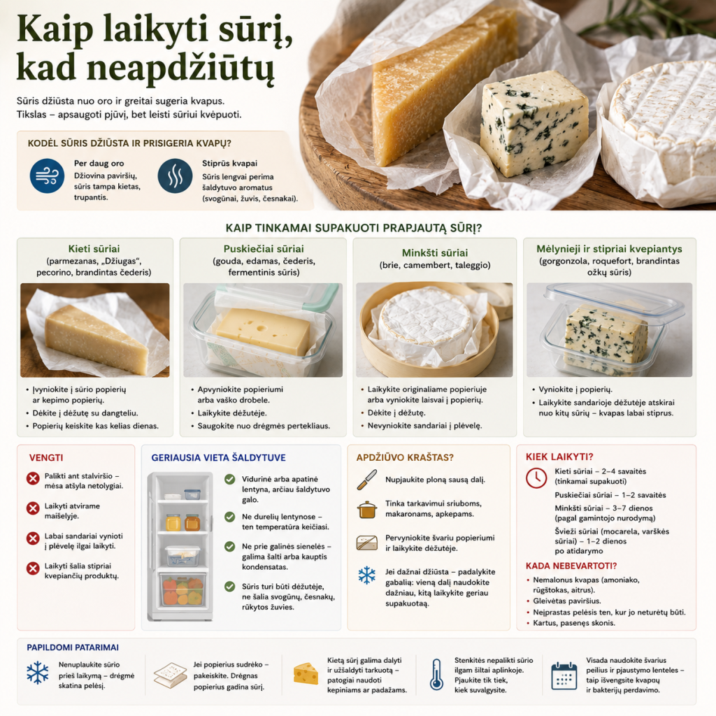 Kaip laikyti sūrį, kad neapdžiūtų
