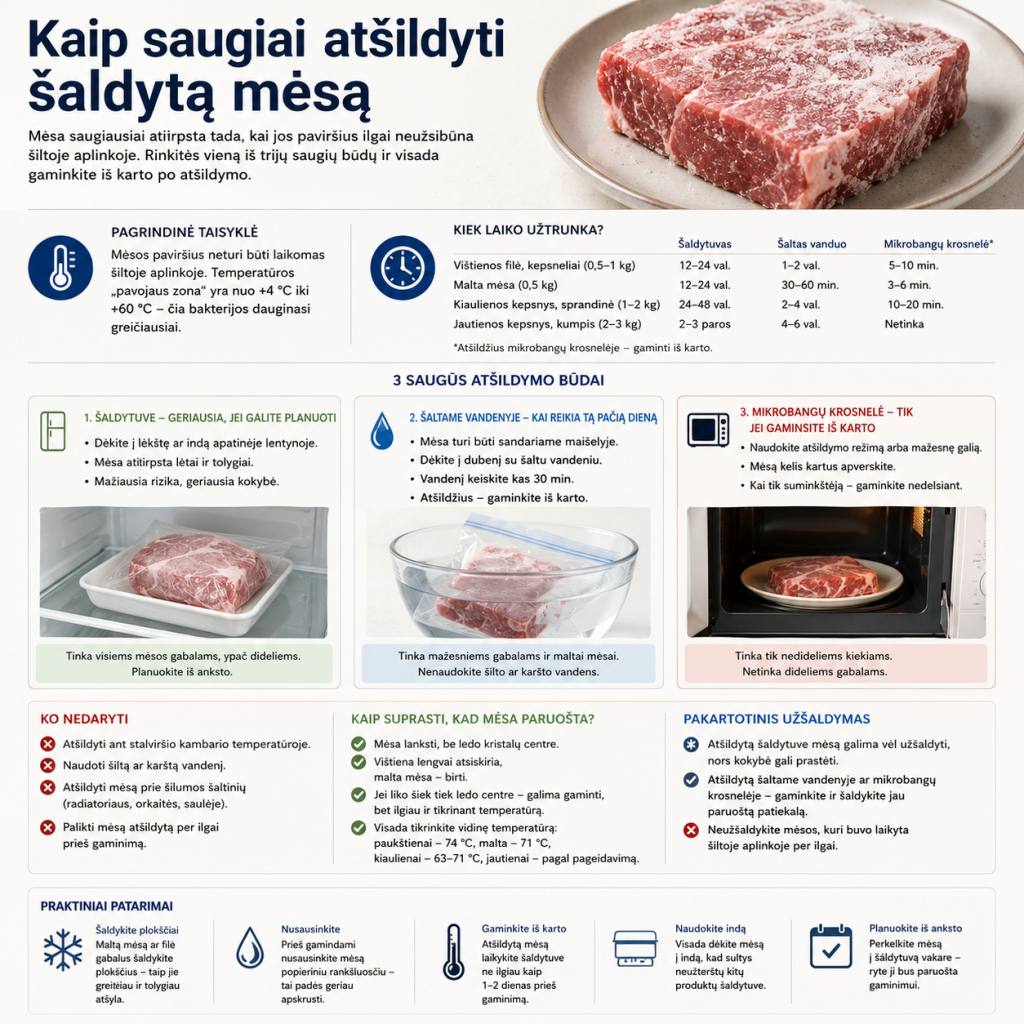 Kaip saugiai atšildyti šaldytą mėsą Kaip saugiai atšildyti šaldytą mėsą