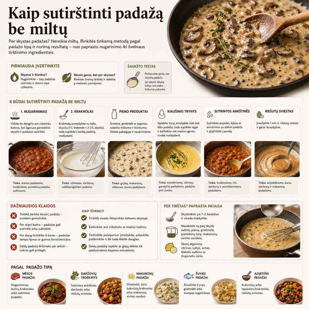 Kaip sutirštinti padažą be miltų Kaip sutirštinti padažą be miltų