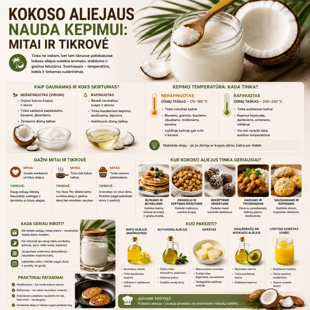 Kokoso aliejaus nauda kepimui mitai ir tikrovė Kokoso aliejaus nauda kepimui: mitai ir tikrovė