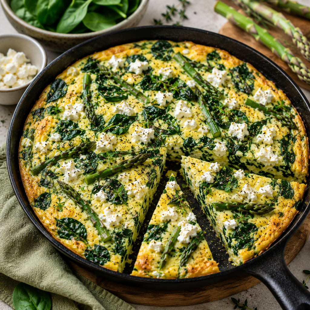 Šparagų ir špinatų fritata