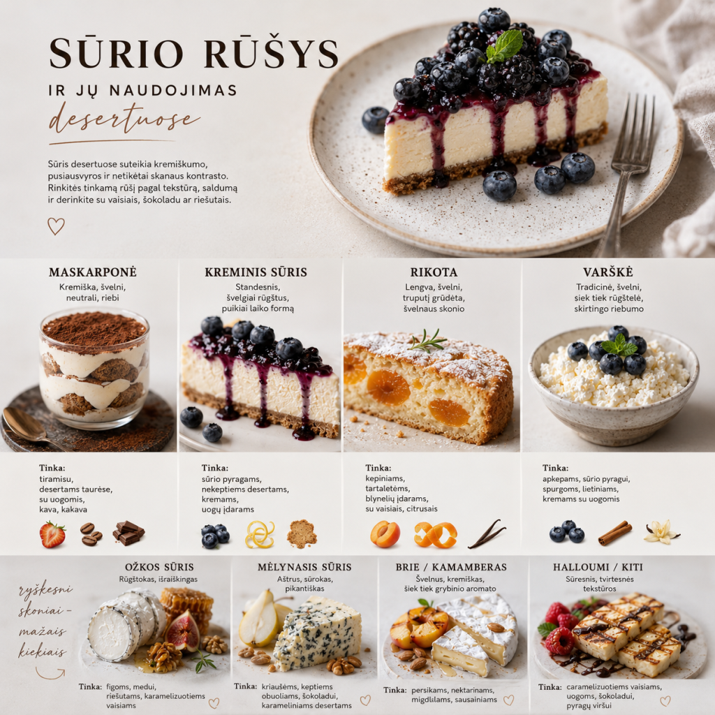 Sūrio rūšys ir jų naudojimas desertuose Sūrio rūšys ir jų naudojimas desertuose
