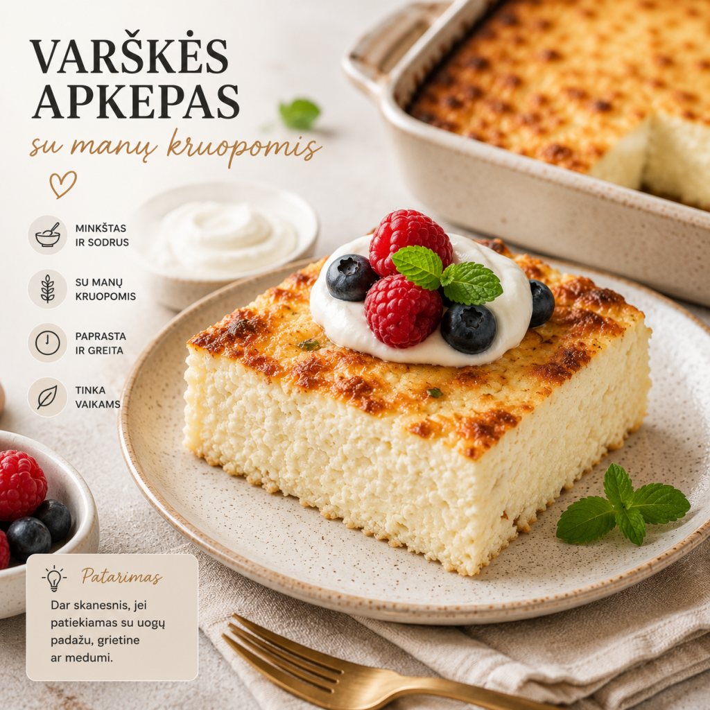 Varškės apkepas su manų kruopomis Varškės apkepas su manų kruopomis
