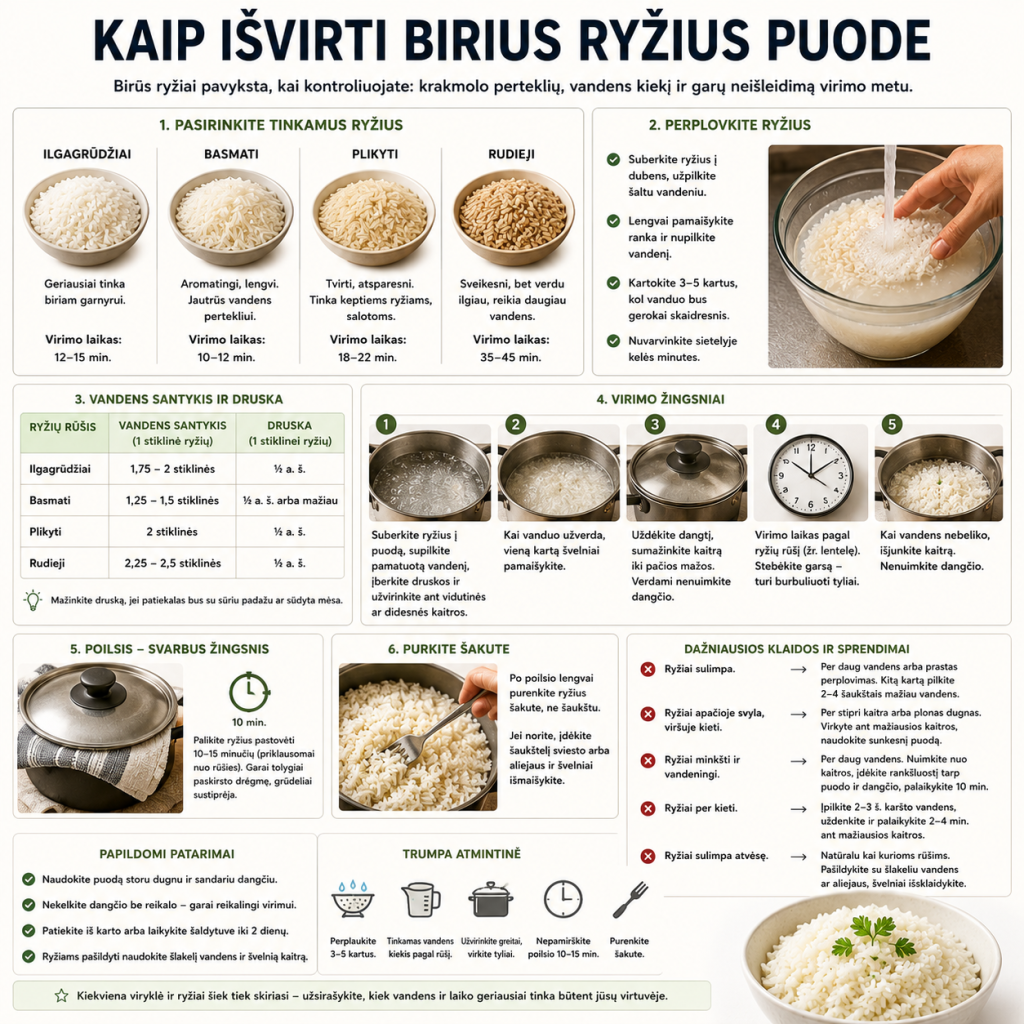 Kaip išvirti birius ryžius puode