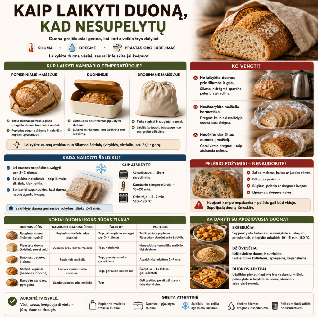 Kaip laikyti duoną, kad nesupelytų