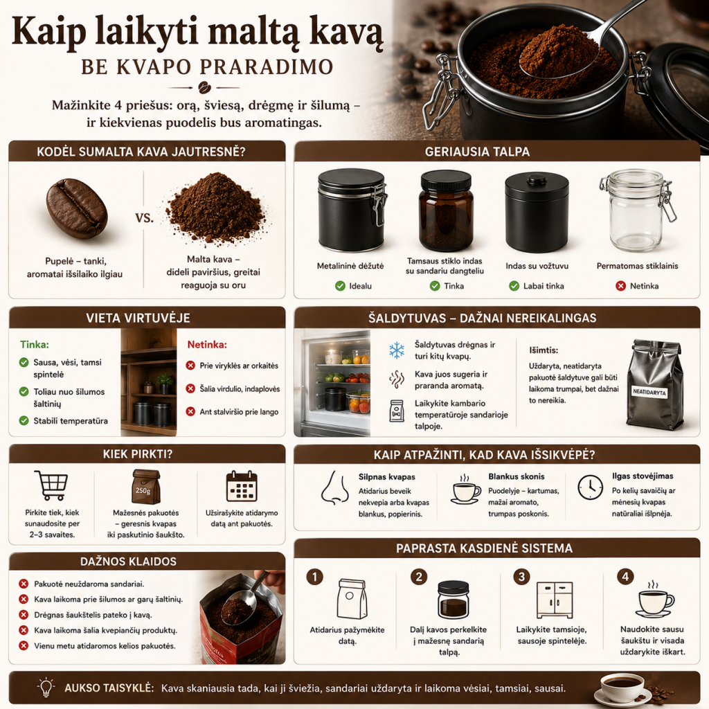 Kaip laikyti maltą kavą be kvapo praradimo