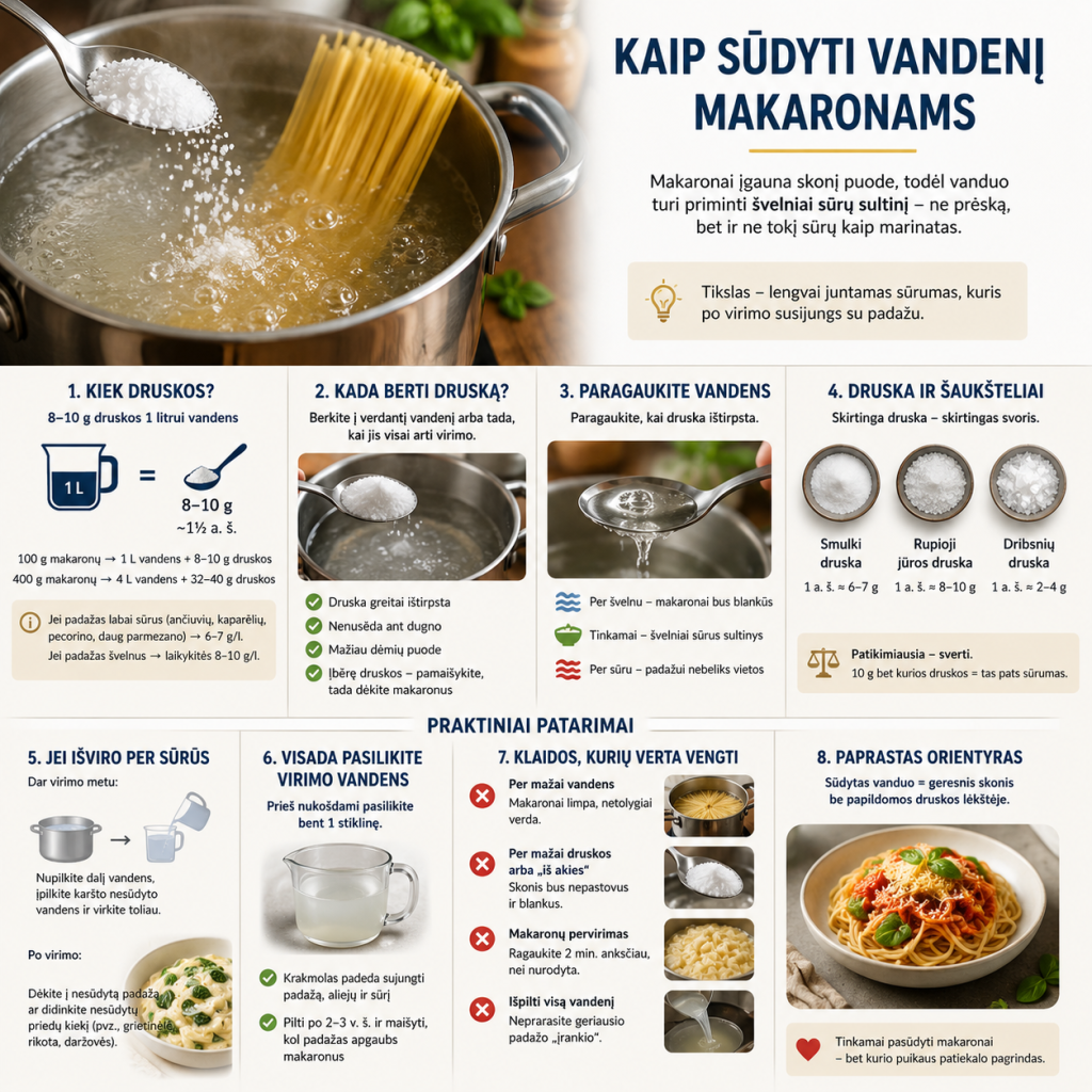 Kaip sūdyti vandenį makaronams Kaip sūdyti vandenį makaronams