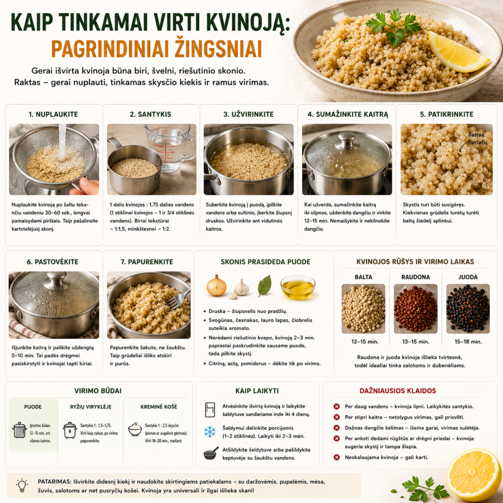 Kaip tinkamai virti kvinoją: pagrindiniai žingsniai