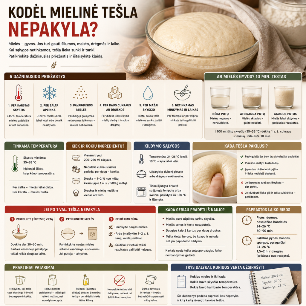 Kodėl mielinė tešla nepakyla Kodėl mielinė tešla nepakyla