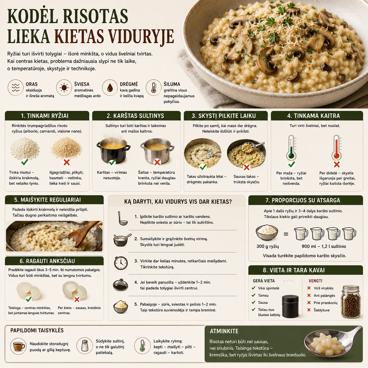 Kodėl risotas lieka kietas viduryje