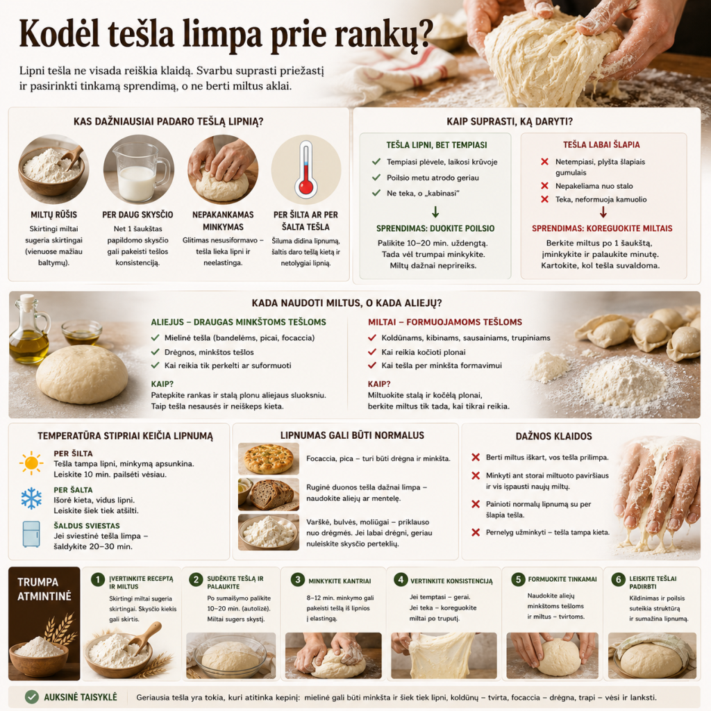 Kodėl tešla limpa prie rankų Kodėl tešla limpa prie rankų