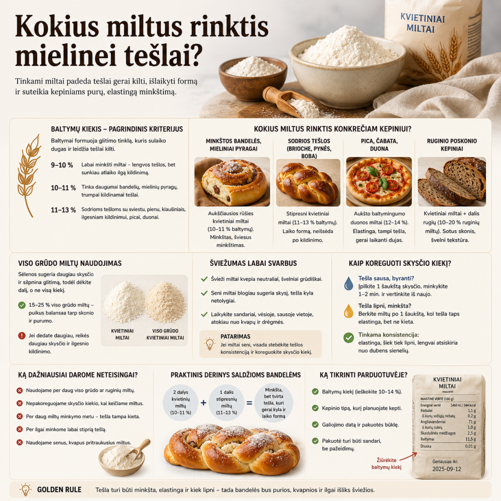 Kokius miltus rinktis mielinei tešlai