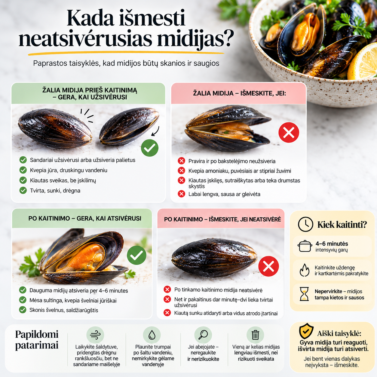 Kada išmesti neatsivėrusias midijas Kada išmesti neatsivėrusias midijas