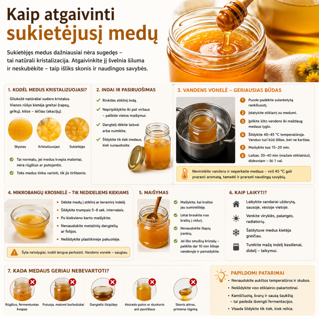 Kaip atgaivinti sukietėjusį medų Kaip atgaivinti sukietėjusį medų
