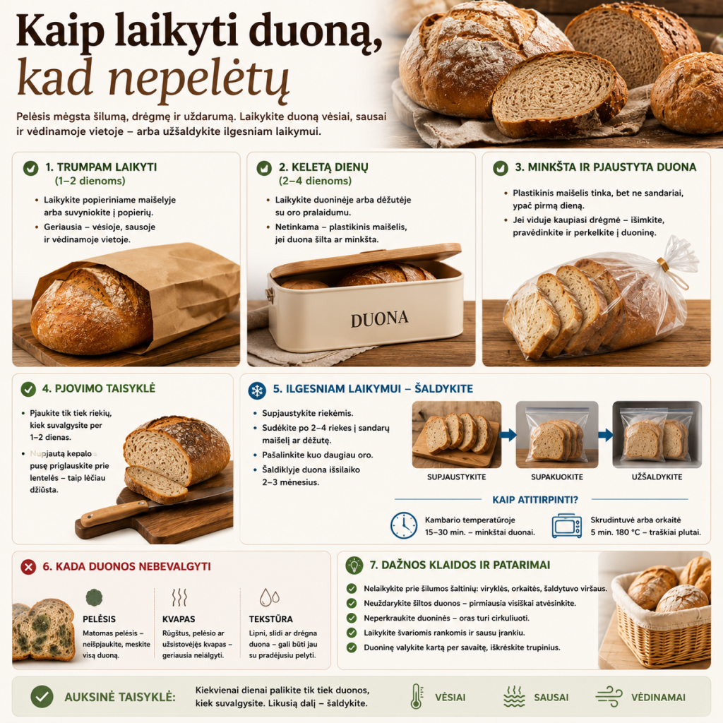 Kaip laikyti duoną, kad nepelėtų Kaip laikyti duoną, kad nepelėtų