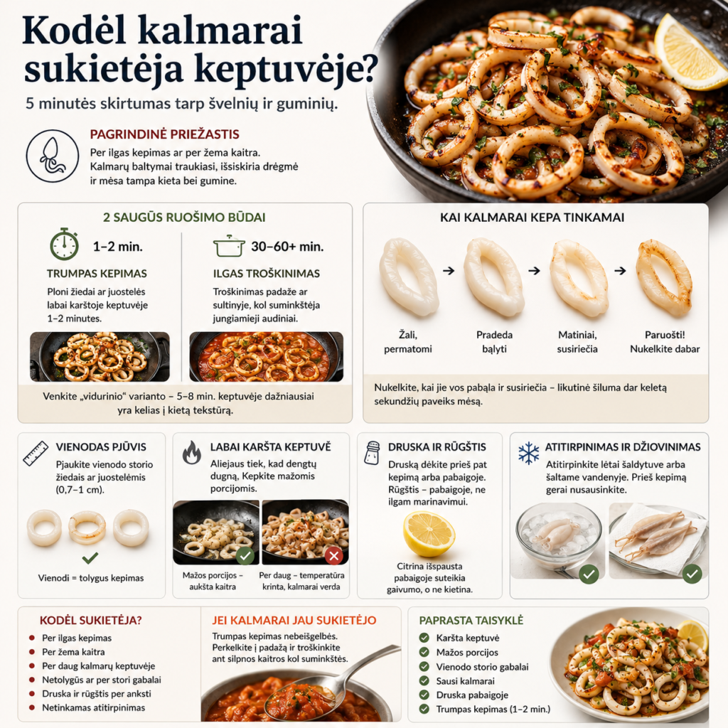 Kodėl kalmarai sukietėja keptuvėje Kodėl kalmarai sukietėja keptuvėje