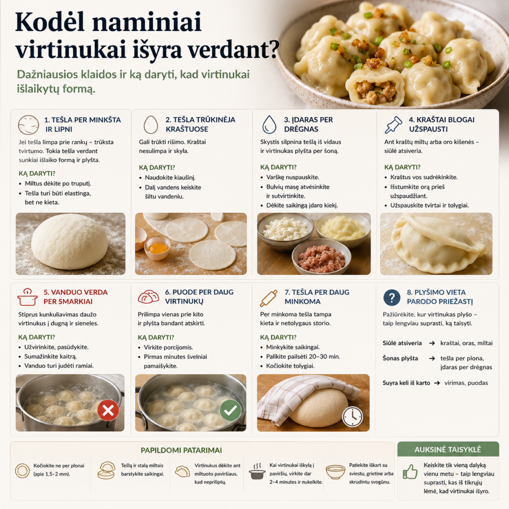 Kodėl naminiai virtinukai išyra verdant Kodėl naminiai virtinukai išyra verdant