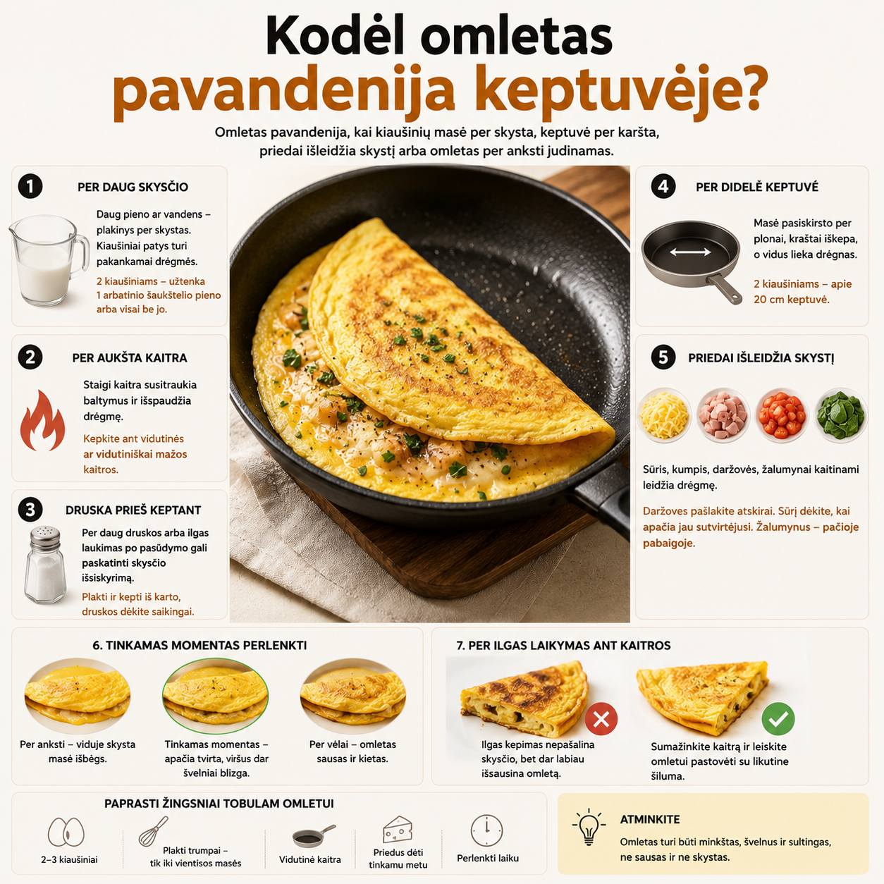 Kodėl omletas pavandenija keptuvėje