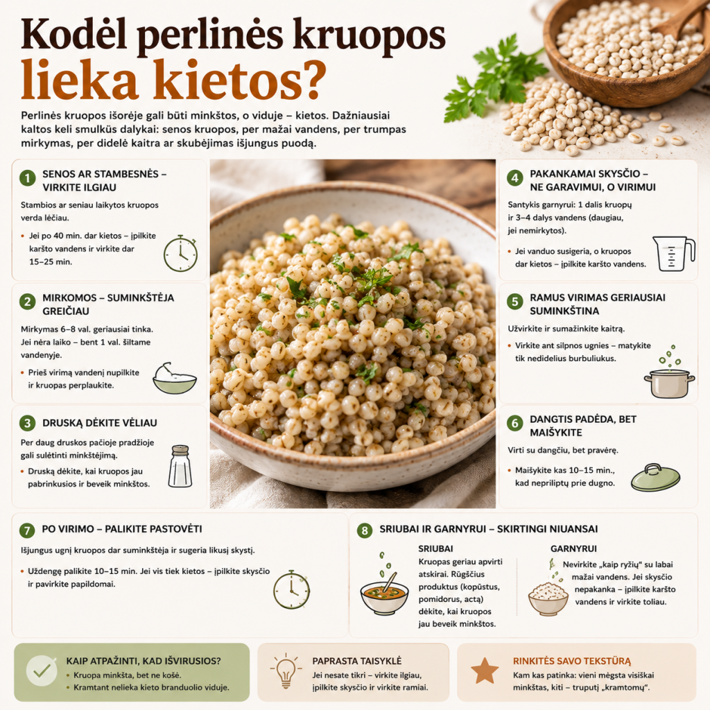 Kodėl perlinės kruopos lieka kietos Kodėl perlinės kruopos lieka kietos