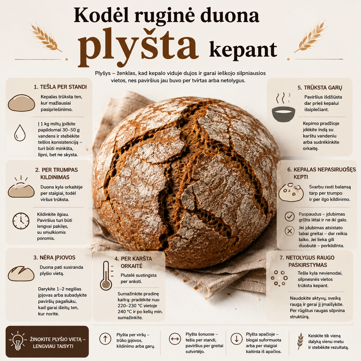 Kodėl ruginė duona plyšta kepant