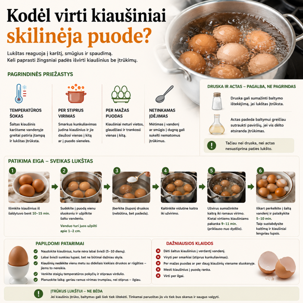 Kodėl virti kiaušiniai skilinėja puode Kodėl virti kiaušiniai skilinėja puode