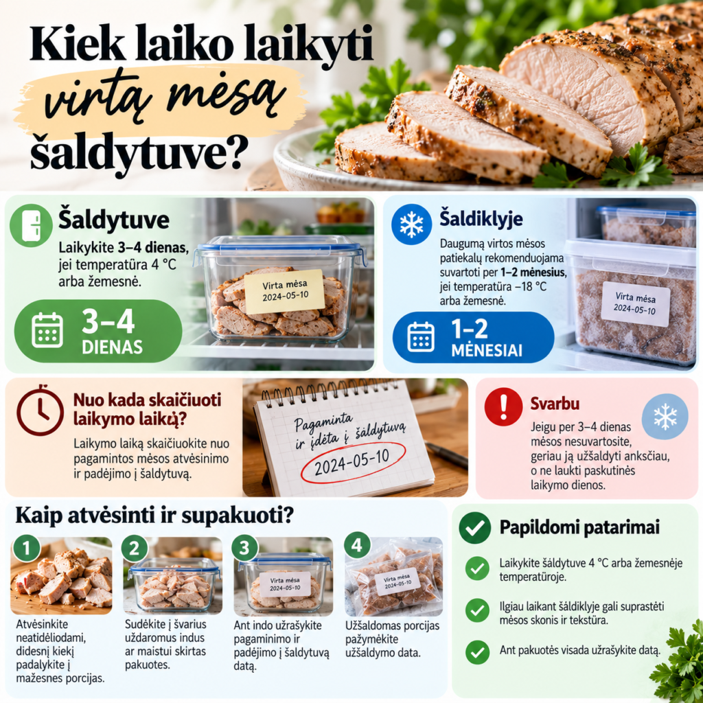 Kiek laiko laikyti virtą mėsą šaldytuve