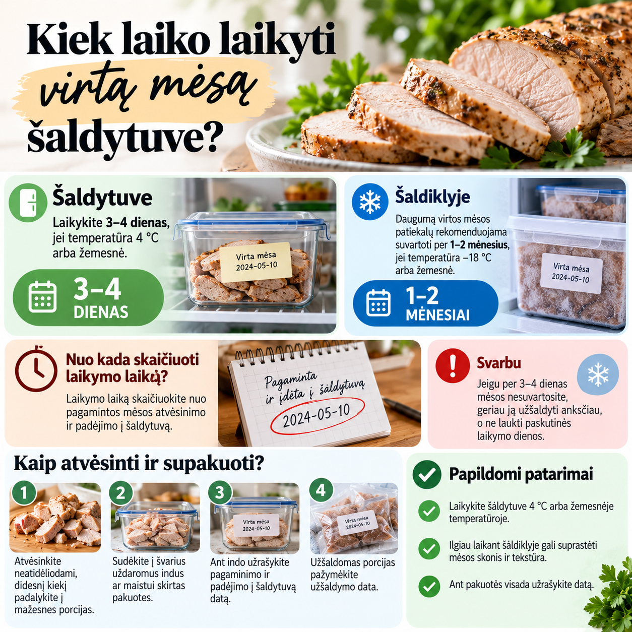 Kiek laiko laikyti virtą mėsą šaldytuve Kiek laiko laikyti virtą mėsą šaldytuve