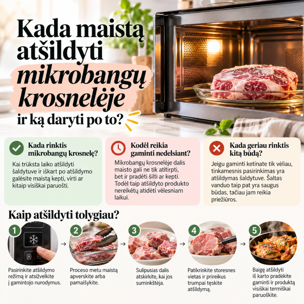 Kada maistą atšildyti mikrobangų krosnelėje ir ką daryti po to