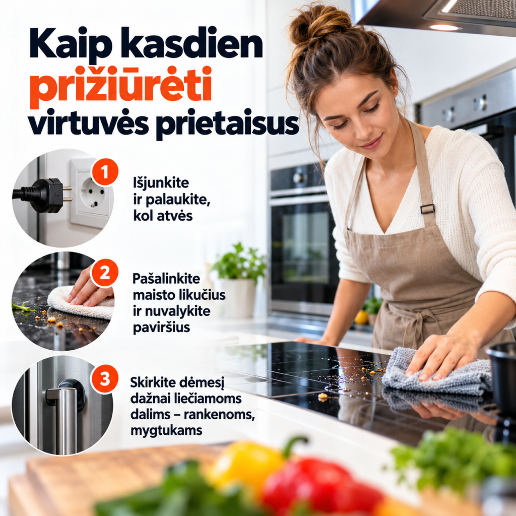Kaip kasdien prižiūrėti virtuvės prietaisus